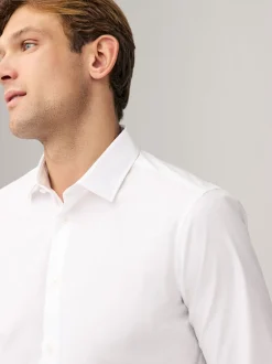 Next Blanc - Skinny Fit (Skinny Fit) - Lot de 2 chemises élégantes à manchette simple Easy Care manches longues