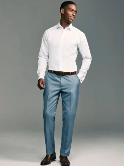 Next Blanc - Slim Fit (Slim Fit) - Chemises de nuit texturées à double poignet et d'entretien facile New