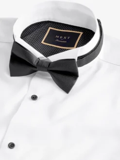 Next Blanc - Slim Fit (Slim Fit) - Textured Double Cuff Manches longues Chemises With Col cassé And Nœud papillon Lot Hot