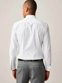 Next Blanc - Slim Fit (Slim Fit) - Chemise intelligente à double poignet facile d’entretien Online