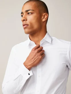 Next Blanc - Slim Fit (Slim Fit) - Chemise intelligente à double poignet facile d’entretien Online