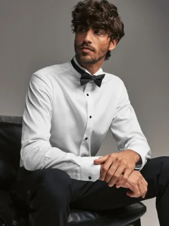 Next Blanc - Slim Fit (Slim Fit) - Coupe ajustée Single Cuff Chemises With Col cassé And Nœud papillon Lot Hot