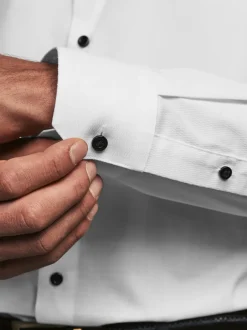 Next Blanc - Slim Fit (Slim Fit) - Coupe ajustée Single Cuff Chemises With Col cassé And Nœud papillon Lot Hot