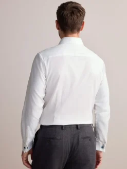 Next Blanc - Slim Fit (Slim Fit) - Chemise élégante Signature 100% coton texturée Sale