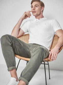 Next - Slim Fit (Slim Fit) - Polo Manches courtes Pique Blanc Clearance