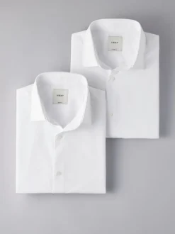 Next Blanc - Slim Fit (Slim Fit) - Lot de 2 chemises élégantes à manches courtes facile d’entretien Discount