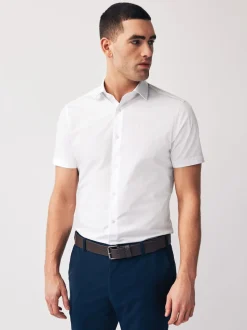 Next Blanc - Slim Fit (Slim Fit) - Lot de 2 chemises élégantes à manches courtes facile d’entretien Discount