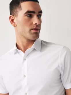 Next Blanc - Slim Fit (Slim Fit) - Lot de 2 chemises élégantes à manches courtes facile d’entretien Discount