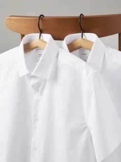 Next Blanc - Slim Fit (Slim Fit) - Lot de 2 chemises élégantes à manches courtes facile d’entretien Discount