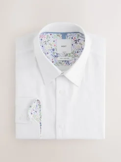 Next Blanc - Slim Fit (Slim Fit) - Chemise habillée texturée à manches longues avec bordure Online