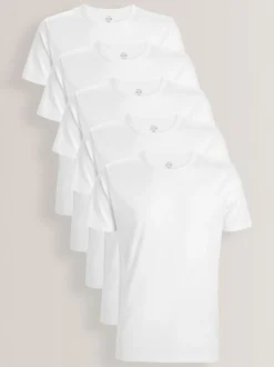 Next Blanc - Slim Fit (Slim Fit) - T-shirts de superposition en coton 100 %, lot de 5 Outlet