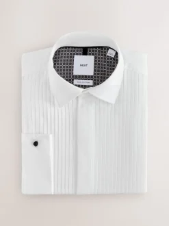 Next Blanc - Slim Fit (Slim Fit) - Chemise robe à plastron plissé et double poignet