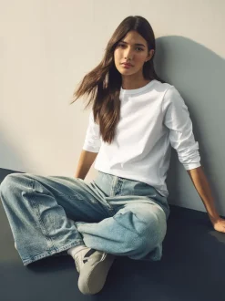 Next - T-shirt à manches longues de cou d'équipage Blanc Discount