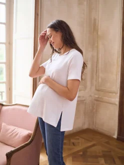 Seraphine Blanc - T-shirt Grossesse en modal de coton à manches courtes New