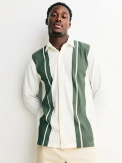 Next Blanc / Vert sauge - Chemise rayée en jersey Manches courtes