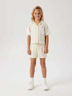 Name It Blanc chromé - Chemises à cordon de serrage aspect lin 100% coton Online