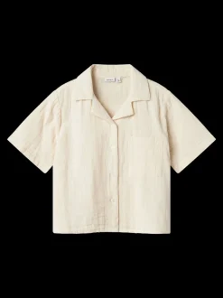 Name It Blanc chromé - Chemises à cordon de serrage aspect lin 100% coton Online