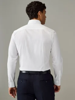 Next Blanc col boutonné - Slim Fit (Slim Fit) - Chemises intelligentes faciles d’entretien à poignets simples New