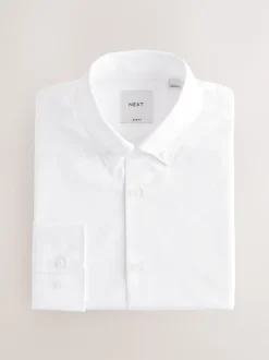 Next Blanc col boutonné - Slim Fit (Slim Fit) - Chemises intelligentes faciles d’entretien à poignets simples New