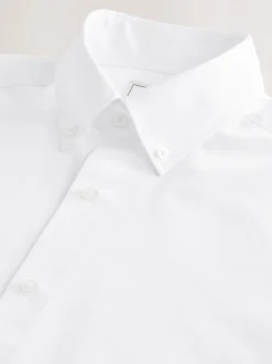Next Blanc col boutonné - Slim Fit (Slim Fit) - Chemises intelligentes faciles d’entretien à poignets simples New
