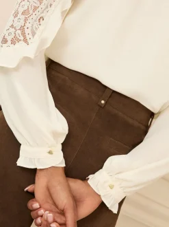 Love & Roses Blanc écru - Chemisier Manches longues à Col rond avec empiècement en dentelle Best