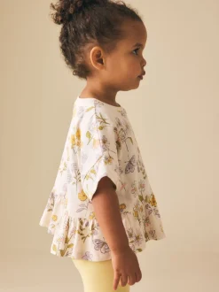Next - T-shirt péplum à manches courtes (3mois-7ans) Blanc écru à fleurs