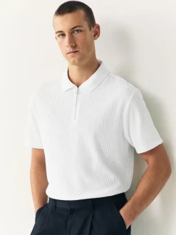 Next Blanc écru - Polo texturé élégant à col zippé Outlet
