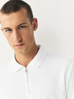 Next Blanc écru - Polo texturé élégant à col zippé Outlet