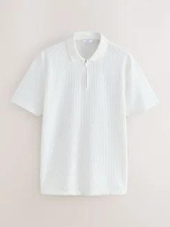 Next Blanc écru - Polo texturé élégant à col zippé Outlet