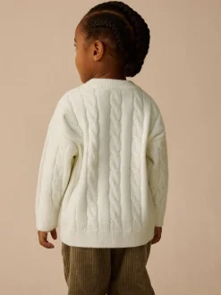 Next - Pull col rond en maille torsadée (3mois-7ans) Blanc écru New