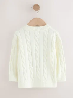 Next - Pull col rond en maille torsadée (3mois-7ans) Blanc écru New