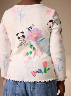 Next - T-shirt à manches longues en côtes (3mths-7yrs) Blanc écru Discount