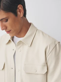 Next - Veste-chemise en jersey sergé à boutons-pression Blanc écru Sale