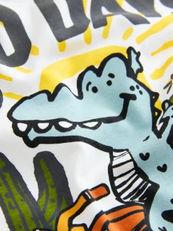 Next - T-shirt Manches courtes Back Imprimé (3mths-7yrs) Blanc dinosaure surdimensionné Outlet