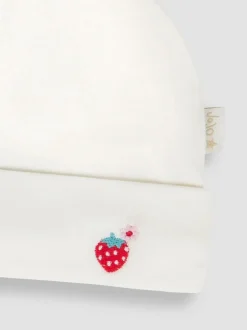 Jojo Maman Bébé Blanc motif fraise - Bonnet bébé en coton brodé Discount