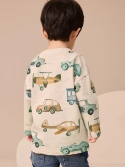 Next Blanc motif transport - T-shirt imprimé manches longues 100% coton (3mois-7ans) New