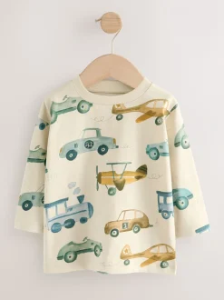 Next Blanc motif transport - T-shirt imprimé manches longues 100% coton (3mois-7ans) New