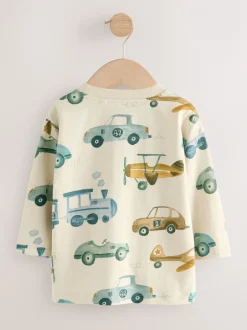 Next Blanc motif transport - T-shirt imprimé manches longues 100% coton (3mois-7ans) New