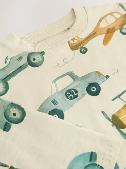 Next Blanc motif transport - T-shirt imprimé manches longues 100% coton (3mois-7ans) New