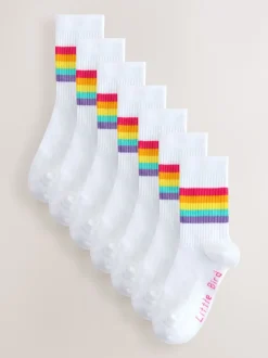 Little Bird by Jools Oliver Blanc Pastel Arc-en-ciel - Lot de 7 paires de Chaussettes tube Blanches Sale