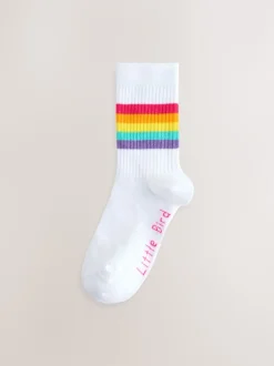 Little Bird by Jools Oliver Blanc Pastel Arc-en-ciel - Lot de 7 paires de Chaussettes tube Blanches Sale
