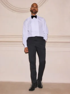 Next Blanc étroit Plissé - Chemises de chambre à double poignet 100% coton avec col découpé Clearance