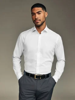 Next Blanc/Bleu - Lot de 3 chemises élégantes Coupesoles Easy Care texturées à poignets simples Outlet