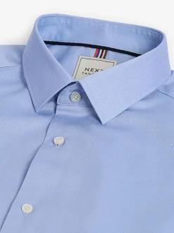 Next Blanc/Bleu - Lot de 3 chemises élégantes Coupesoles Easy Care texturées à poignets simples Outlet