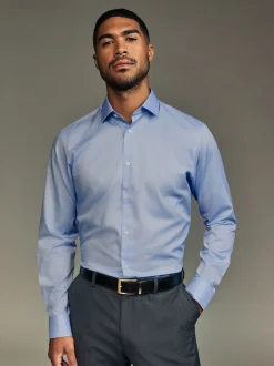 Next Blanc/Bleu - Lot de 3 chemises élégantes Coupesoles Easy Care texturées à poignets simples Outlet