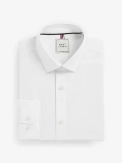 Next Blanc/Bleu - Lot de 3 chemises élégantes Coupesoles Easy Care texturées à poignets simples Outlet