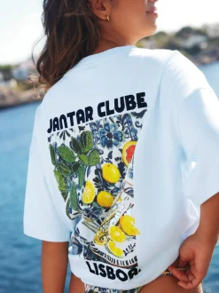 Next - T-shirt de plage imprimé graphique Blanc/Bleu Online