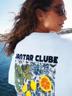 Next - T-shirt de plage imprimé graphique Blanc/Bleu Online