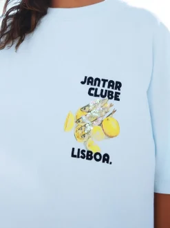 Next - T-shirt de plage imprimé graphique Blanc/Bleu Online