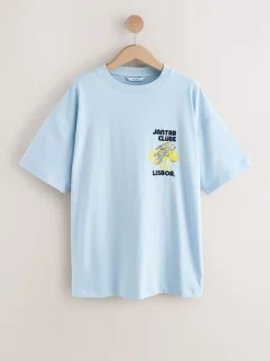 Next - T-shirt de plage imprimé graphique Blanc/Bleu Online